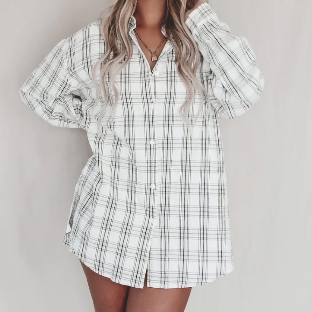 Cute Girl Cute Oversized Flannel Romper - Large / White